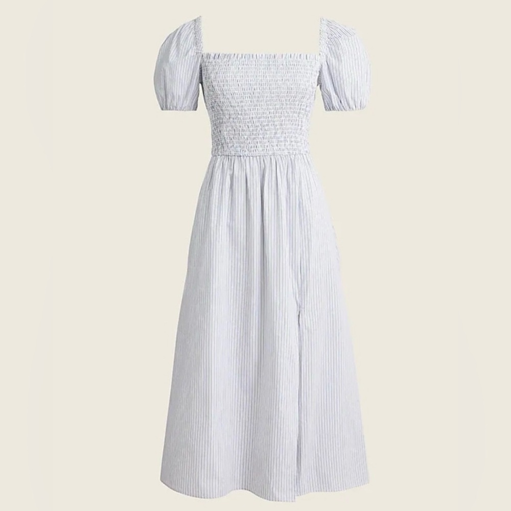 J. Crew Light Blue and White Striped Smocked Top